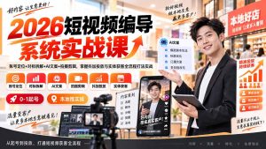 2026短视频编导系统实战课：账号定位+对标拆解+AI文案+拍摄剪辑，掌握抖加投放与实体获客全流程打法实战-副业网创