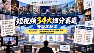 短视频34大细分赛道专题实战课:从行业定位、内容选题到精准流量与商业变现,系统拆解运营逻辑-副业网创