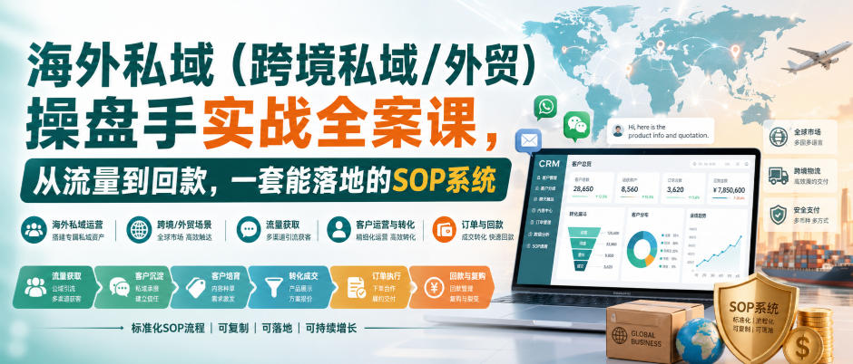 海外私域(跨境私域/外贸)操盘手实战全案课，从流量到回款，一套能落地的SOP系统-副业网创