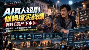AI真人短剧保姆级实战课，复刻《丧尸下乡》：从爆款剧本、人物设定到分镜生成，掌握Seedance2.0视频制作与一致性流程-副业网创