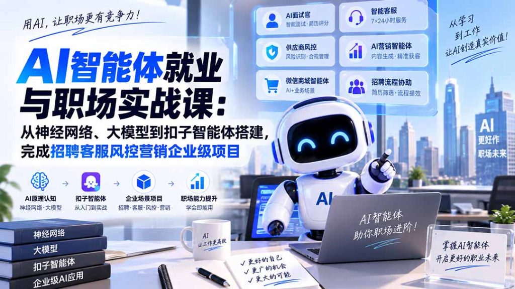 AI智能体就业与职场实战课:从神经网络、大模型到扣子智能体搭建,完成招聘客服风控营销企业级项目-副业网创
