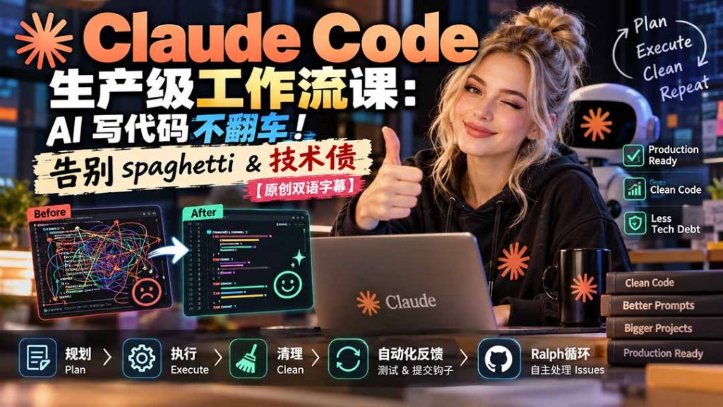 Claude Code 生产级工作流课：AI 写代码不翻车！告别 spaghetti & 技术债【原创双语字幕】-副业网创