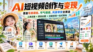 AI短视频创作与变现,覆盖写真萌娃、节气情感、风景带货全赛道,工具实操+原创去重+流量变现一站式落地-副业网创