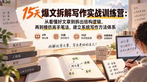 15天爆文拆解写作实战训练营：从看懂好文章到拆出结构逻辑，再到模仿高手笔法，建立系统写作方法体系-副业网创