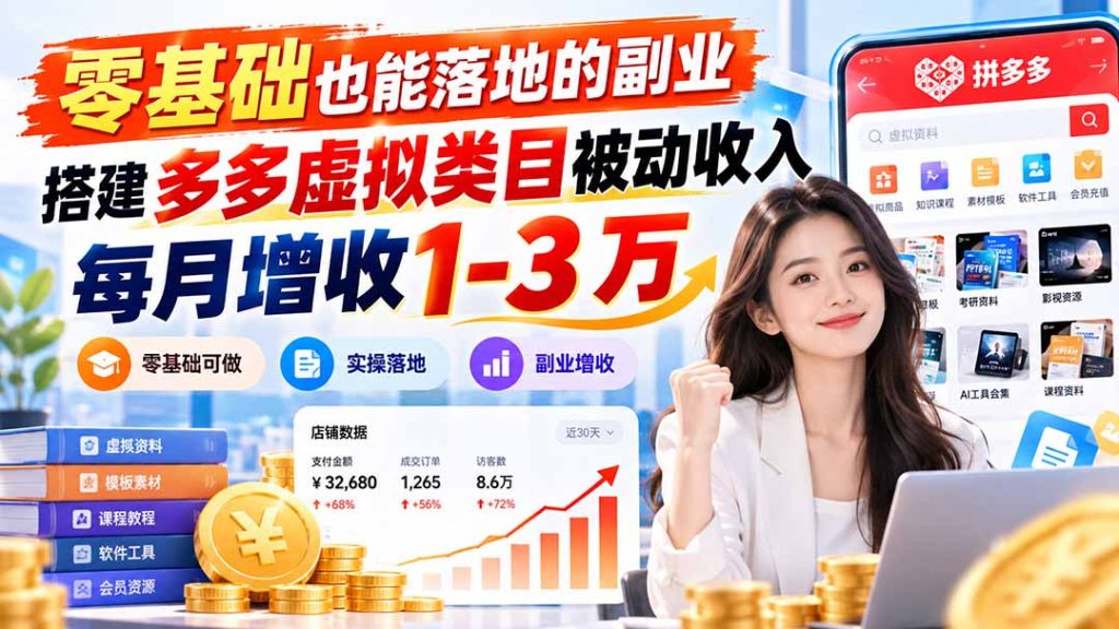 零基础也能落地的副业，搭建多多虚拟类目被动收入，每月增收 1-3 万-副业网创
