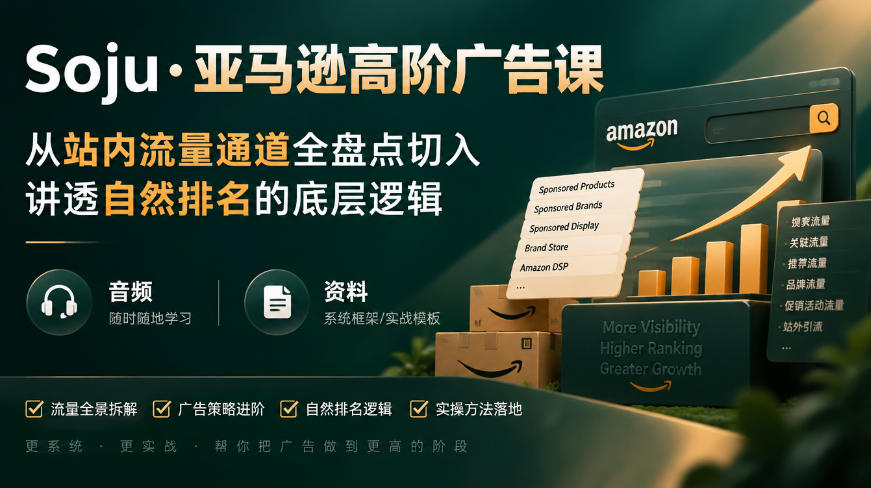 亚马逊高阶广告课，从站内流量通道全盘点切入，讲透自然排名的底层逻辑(直播+音频+资料)-副业网创
