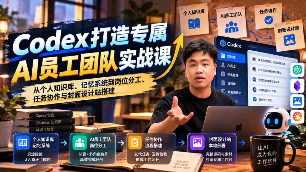 【无水印】Codex打造专属AI员工团队实战课：从个人知识库、记忆系统到岗位分工、任务协作与封面设计站搭建-副业网创