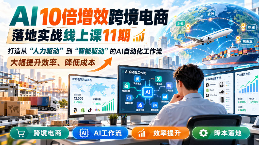 AI 10倍增效跨境电商落地实战线上课11期，打造从人力驱动到智能驱动的AI自动化工作流，大幅提升效率、降低成本-副业网赚