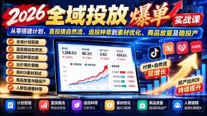 2026全域投放爆单实战课：从零搭建计划、直投撬自然流、追投种草到素材优化、商品放量及稳投产-副业网创