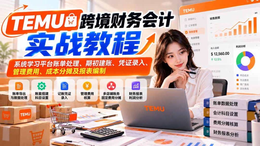 TEMU跨境财务会计实战教程：系统学习平台账单处理、期初建账、凭证录入、管理费用、成本分摊及报表编制-副业网赚