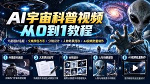 AI宇宙科普视频从0到1教程｜外星题材选题+文案原创改写+分镜设计+人物场景提取+AI视频批量制作-副业网创