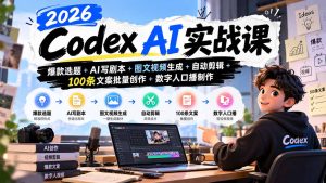 2026Codex AI实战课:爆款选题+AI写剧本+图文视频生成+自动剪辑+100条文案批量创作+数字人口播制作-副业网创