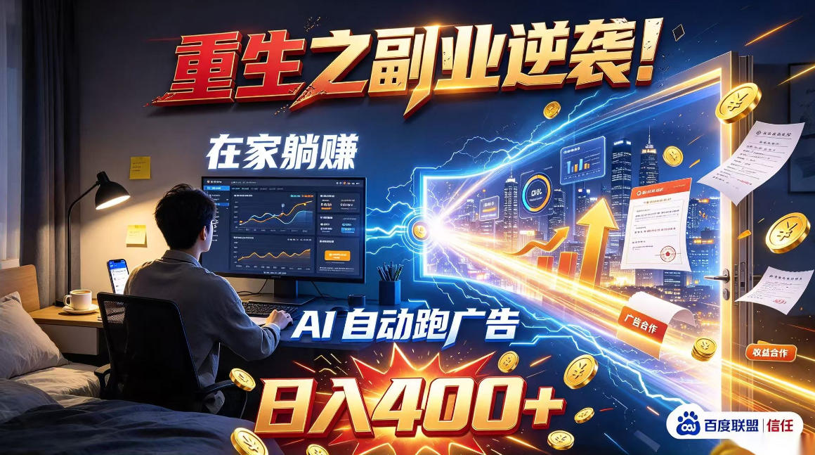 重生之副业逆袭!在家躺赚AI自动跑广告日入400+,无需人工操作【揭秘】-副业网赚