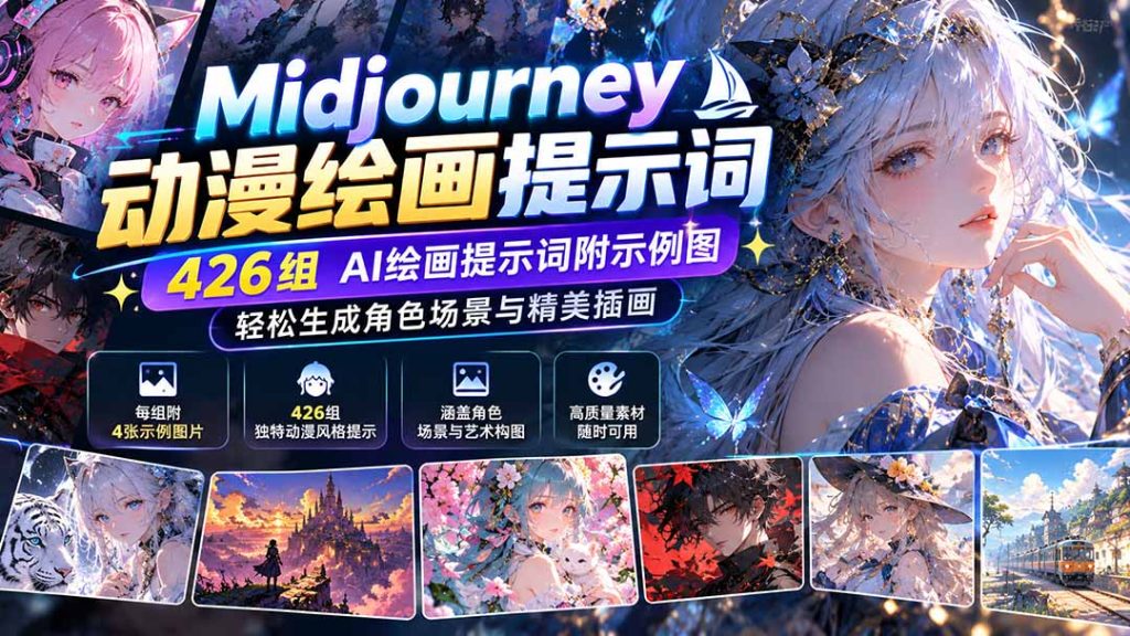 Midjourney动漫绘画提示词：426组AI绘画提示词附示例图，轻松生成角色场景与精美插画-副业网赚
