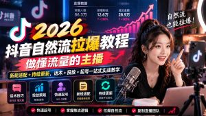 抖音自然流拉爆教程-更新1023：做懂流量的主播，新规适配+持续更新，话术+投放+起号一站式实战教学-副业网赚