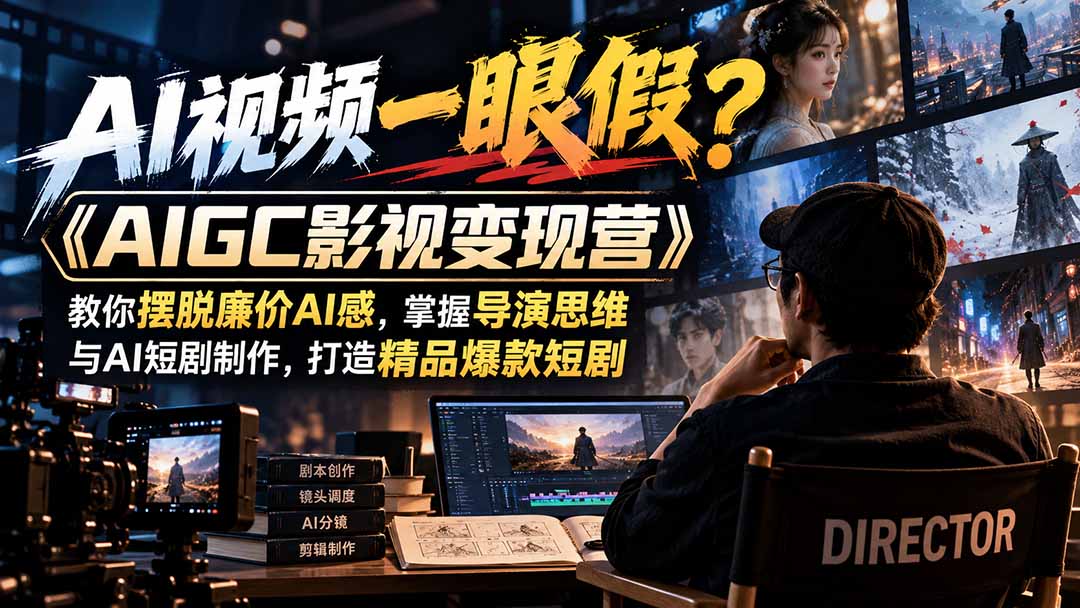 【无水印】AI视频一眼假？《AIGC影视变现营》教你摆脱廉价AI感，掌握导演思维与AI短剧制作，打造精品爆款短剧-副业网赚