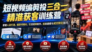 短视频编剪投三合一精准获客训练营:掌握人设打造、强背书预约、引流视频制作、投放建模与成交转化技巧-副业网创