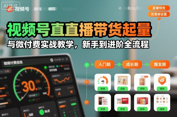 视频号直播带货起量与微付费实战教学，新手到进阶全流程(更新26年10月)-副业网创