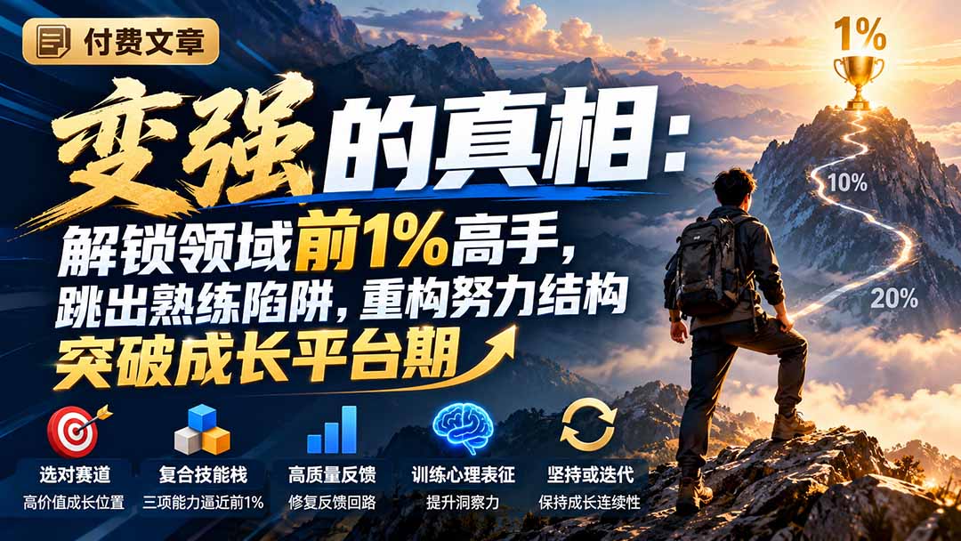 付费文章：变强的真相：解锁领域前1%高手，跳出熟练陷阱，重构努力结构突破成长平台期-副业网赚