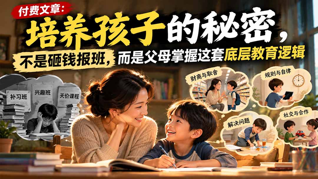付费文章：培养孩子的秘密，不是砸钱报班，而是父母掌握这套底层教育逻辑-副业网赚