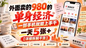 外面卖的980的单身经济,一部手机就能上手干,一天5张+【详细拆解干货】-副业网赚