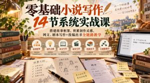 零基础小说写作14节系统实战课，搭建故事框架，积累创作灵感，网文、剧本写作+投稿出书全链路教学-副业网创
