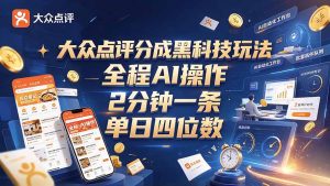 大众点评分成全网独家玩法，AI 全自动出内容，2 分钟一条，小白可冲单日四位数-副业网创