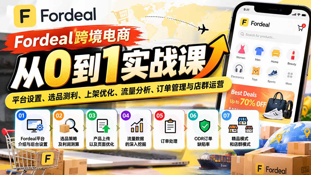Fordeal跨境电商从0到1实战课：平台设置、选品测利、上架优化、流量分析、订单管理与店群运营-副业网创