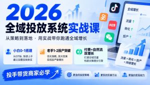 2026全域投放系统实战课，小白0-1搭建，老手1-2投产突破，付费+自然流双增长，投手带货商家必学-副业网创