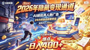 2026年别死磕自媒体,隐藏变现通道,AI模拟真人自动跑广告,小白即可操作,日入400+,矩阵月入可达到30w+【揭秘】-副业网赚