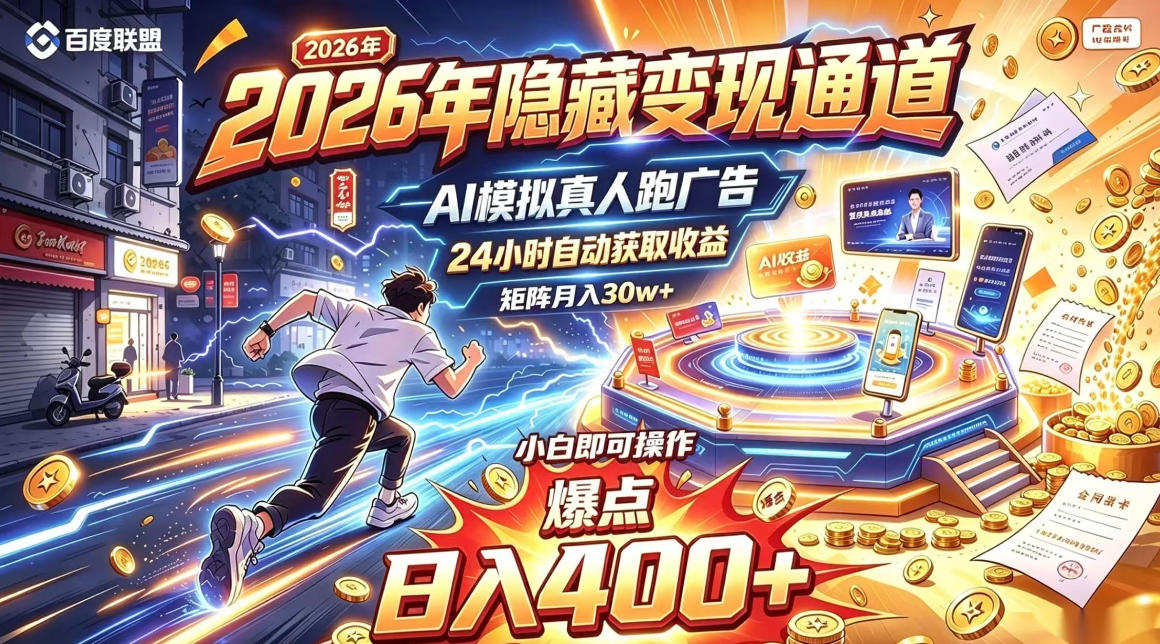 2026年别死磕自媒体，隐藏变现通道，AI模拟真人自动跑广告，小白即可操作，日入400+，矩阵月入可达到30w+【揭秘】-副业网赚