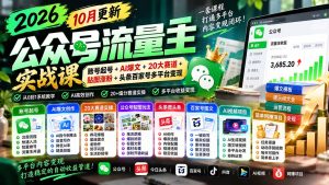 2026公众号流量主实战课-10月更新：账号起号+AI爆文+20大赛道+贴图涨粉+头条百家号多平台变现-副业网创