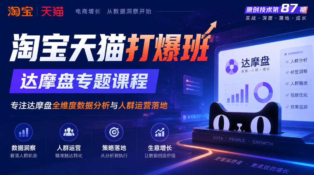 《淘宝天猫打爆班》原创技术第87期，达摩盘专题课程，专注达摩盘全维度数据分析与人群运营落地-副业网创