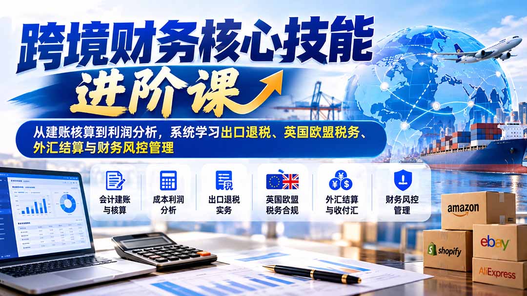 跨境财务核心技能进阶课:从建账核算到利润分析,系统学习出口退税、英国欧盟税务、外汇结算与财务风控管理-副业网赚