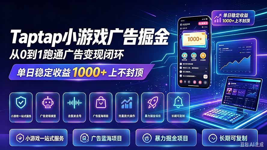 TapTap小游戏广告掘金日赚收益1000+上不封顶-副业网赚