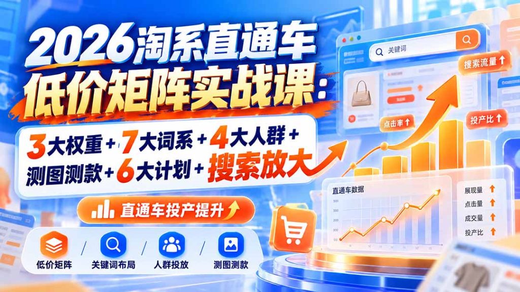 2026淘系直通车低价矩阵实战课：3大权重+7大词系+4大人群+测图测款+6大计划+搜索放大-副业网创