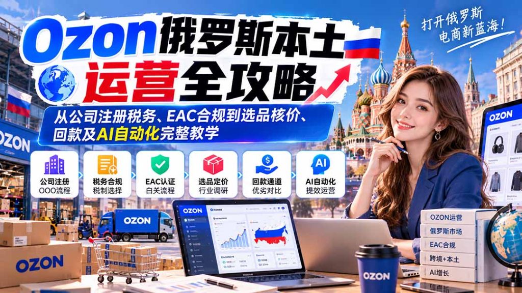 Ozon俄罗斯本土运营全攻略:从公司注册税务、EAC合规到选品核价、回款及AI自动化完整教学-副业网创