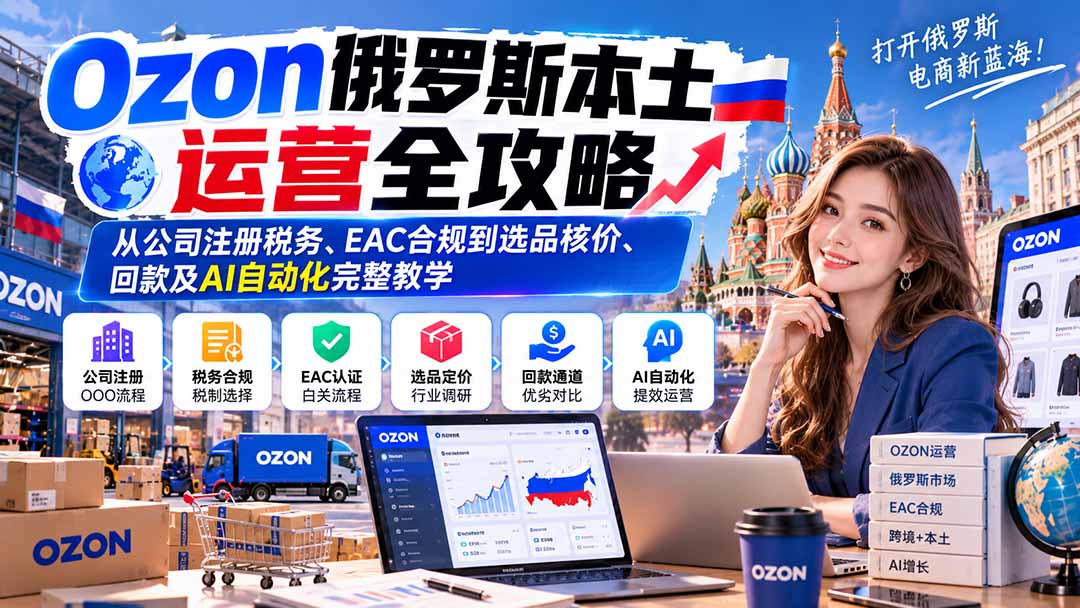 Ozon俄罗斯本土运营全攻略：从公司注册税务、EAC合规到选品核价、回款及AI自动化完整教学-副业网创