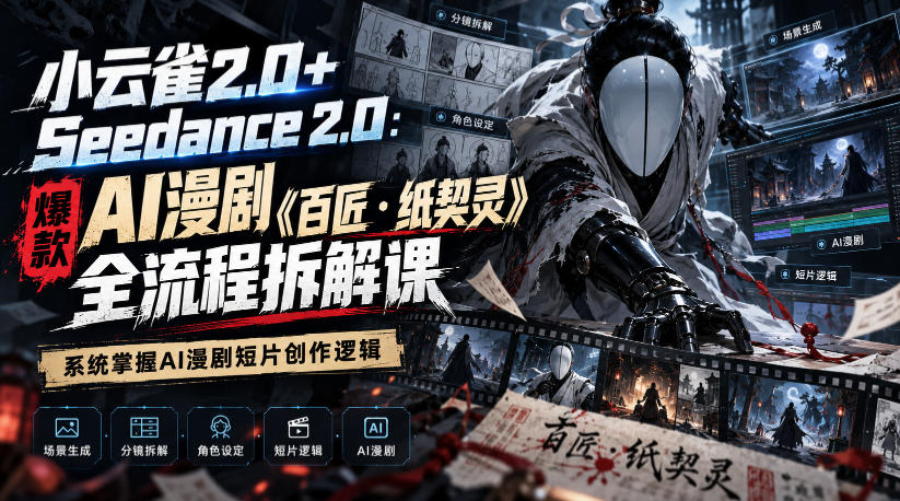 小云雀2.0+Seedance 2.0：爆款AI漫剧《百匠・纸契灵》全流程拆解课，系统掌握AI漫剧短片创作逻辑-副业网创