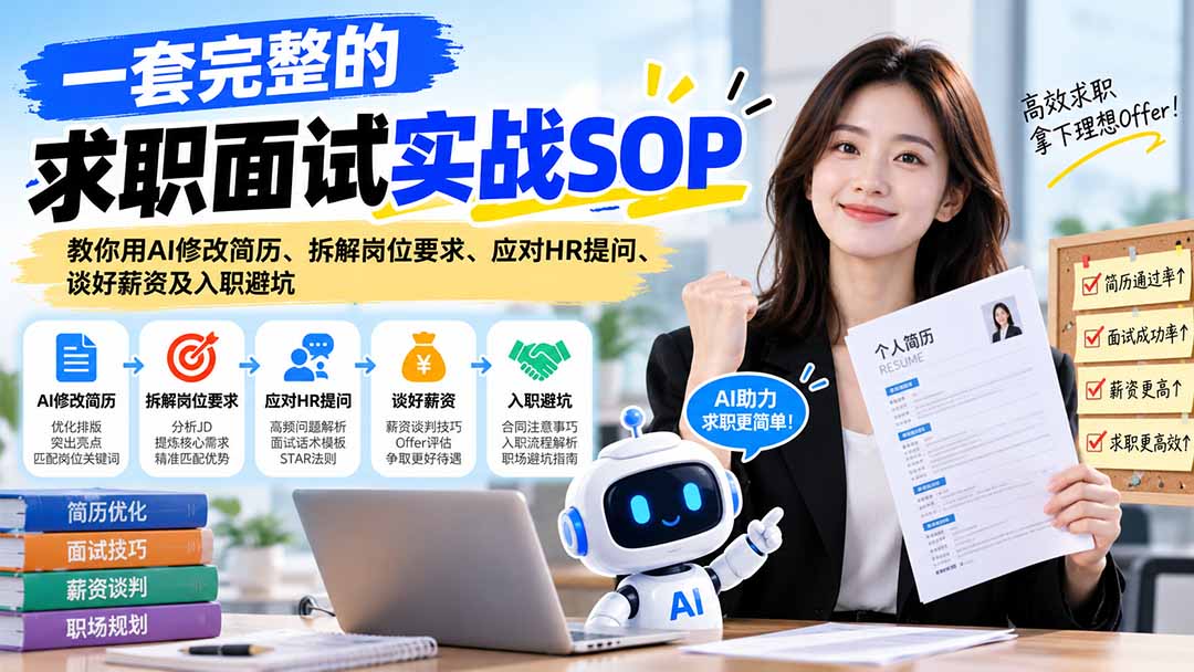 一套完整的求职面试实战SOP：教你用AI修改简历、拆解岗位要求、应对HR提问、谈好薪资及入职避坑-副业网赚