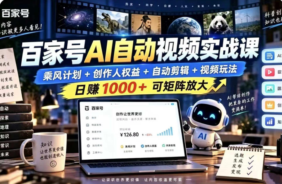 百家号自动矩阵玩法，长期可以做的项目，日入1k+，真正的睡后收入-副业网创