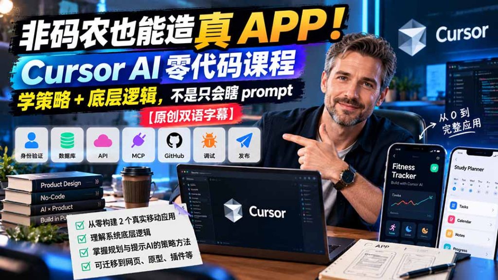 非码农也能造真 APP!Cursor AI 零代码课程:学策略 + 底层逻辑,不是只会瞎 prompt【原创双语字幕】-副业网创