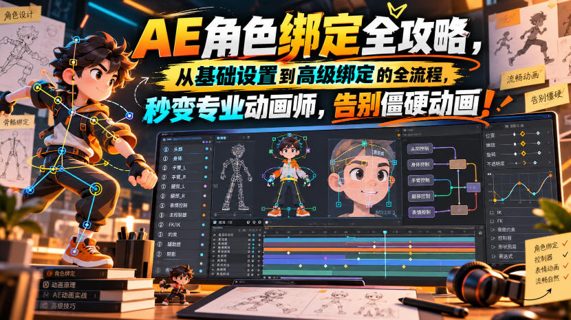 【无水印】AE角色绑定全攻略，从基础设置到高级绑定的全流程，秒变专业动画师，告别僵硬动画！【原创双语字幕】-副业网赚