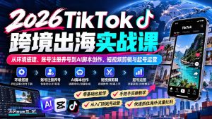 2026TikTok跨境出海实战课:从环境搭建、账号注册养号到AI脚本创作、短视频剪辑与起号运营-副业网赚