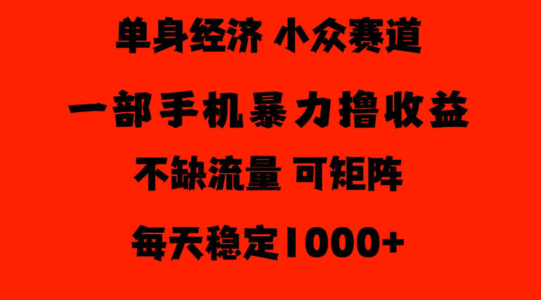 26年暴力单身经济，稳定日入500-1k，不缺流量，流量极大，冷门小众赛道，门槛低小白轻松上手【揭秘】-副业网创