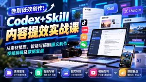 【无水印】告别低效创作！Codex+Skill内容提效实战课：从素材整理、智能写稿到图文制作、视频剪辑及数据复盘-副业网创