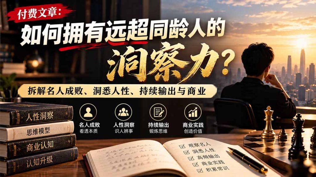 付费文章：如何拥有远超同龄人的洞察力？拆解名人成败、洞悉人性、持续输出与商业实践-副业网创