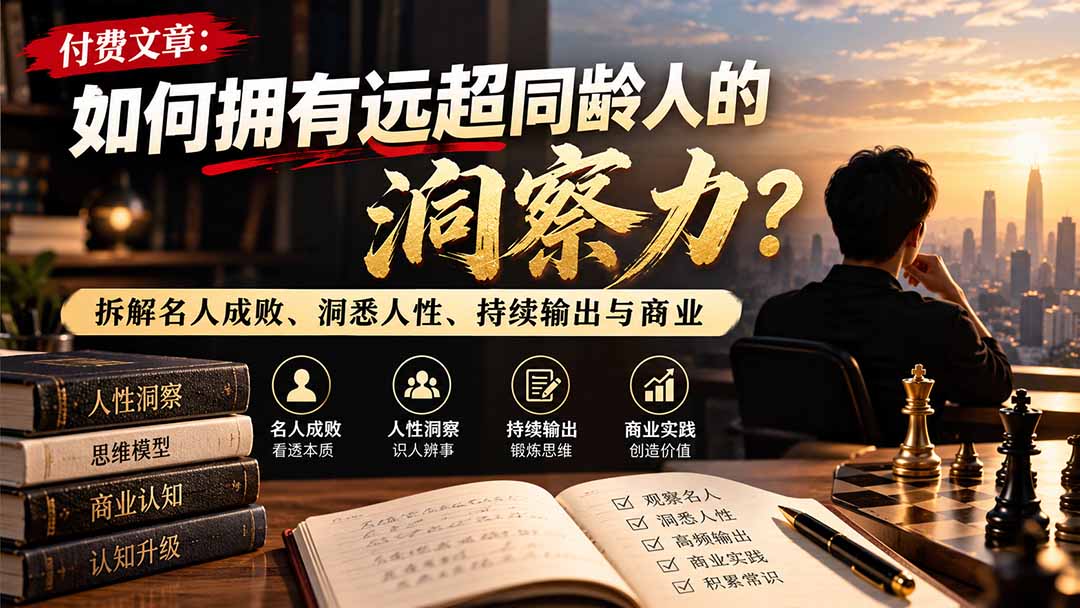 付费文章：如何拥有远超同龄人的洞察力？拆解名人成败、洞悉人性、持续输出与商业实践-副业网创