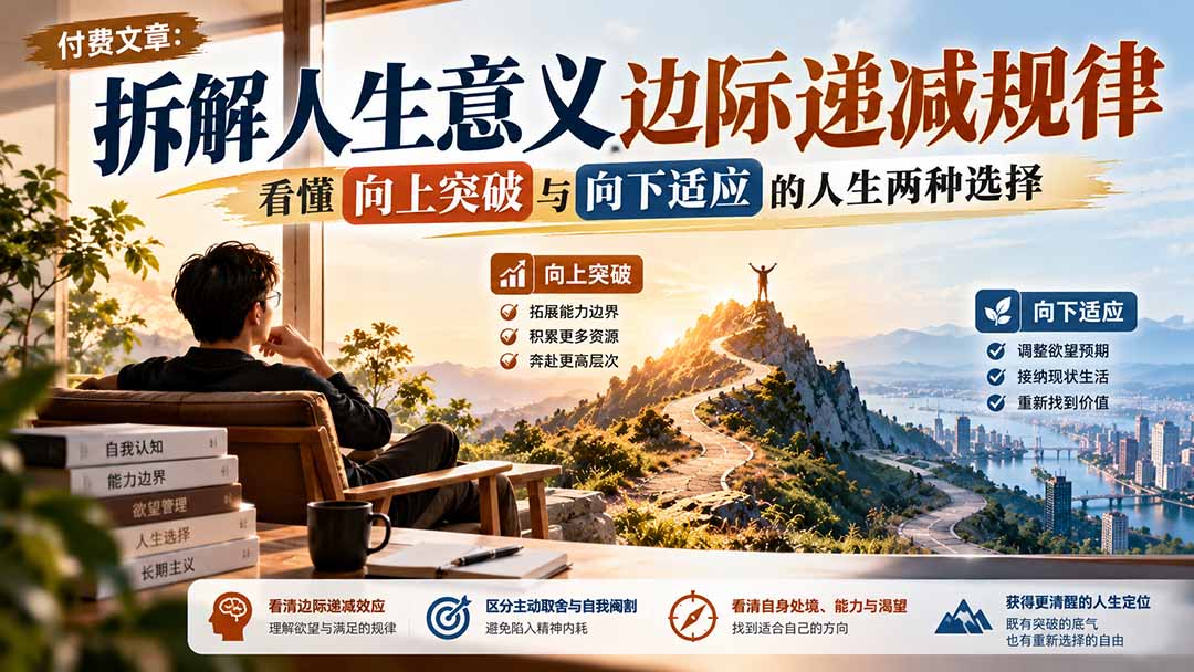 付费文章:拆解人生意义边际递减规律,看懂向上突破与向下适应的人生两种选择-副业网赚