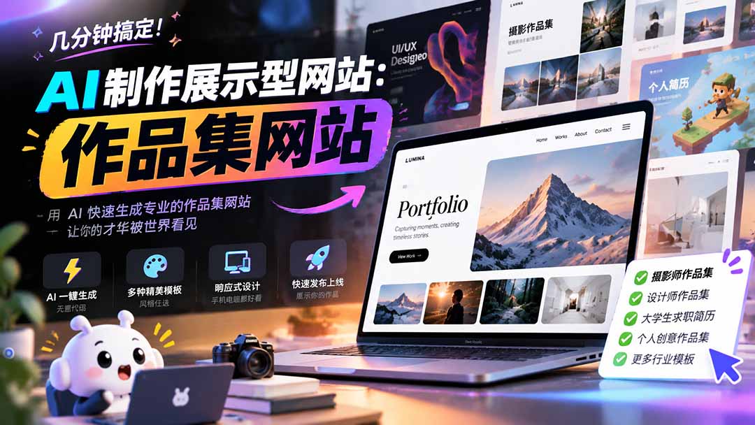 几分钟搞定，AI制作展示型网站制作：作品集网站，用AI快速生成专业的作品集网站，接单变现！-副业网赚